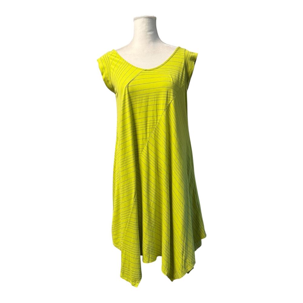 Joan Vass New York Striped Asymmetrical Sleeveless Dress Lime Green size M
